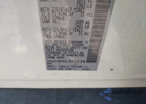 2016 Nissan Rogue Sv z USA, uszkodzony, nr VIN 5N1AT2MV9GC886238